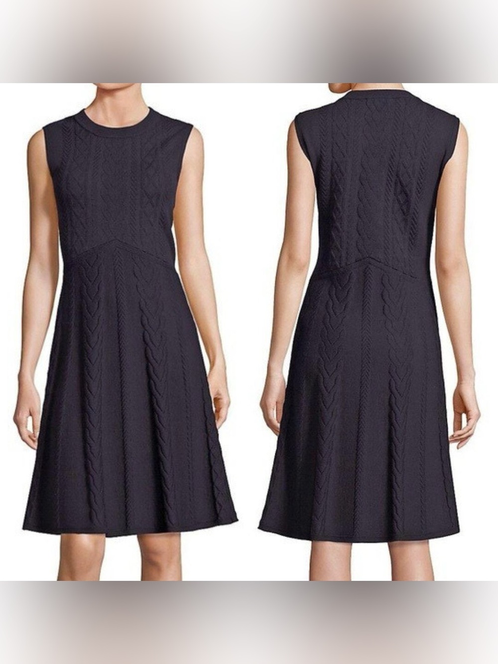 Tory Burch Palais Luxury Merino Wool Sweater Dress Cable Knit Navy Blue Size M